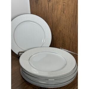 6 Carlton Japan 303 Plymouth White Embossed Silver Trim Bread & Butter Plates